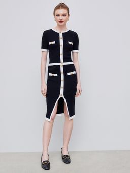 Cider - Knitted Round Neck Contrasting Binding Short Sleeve Top