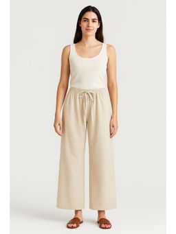 Cider - Linen-Blend Low Rise Solid Knotted Wide Leg Trousers