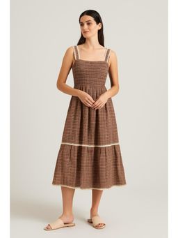 Cider - Square Neck Shirred Gingham Maxi Dress