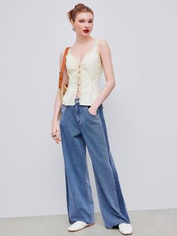 Cider - Linen-Blend V-Neck Lace Knotted Cami Top