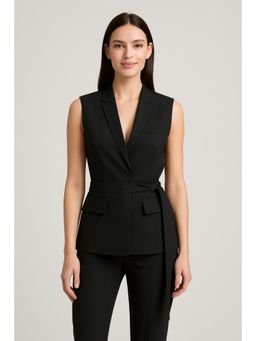 Cider - V-Neck Solid Belted Blazer Vest