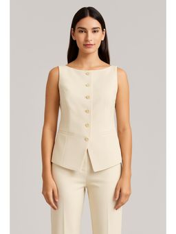 Cider - Woven Boat Neck Solid Button Vest Curve & Plus