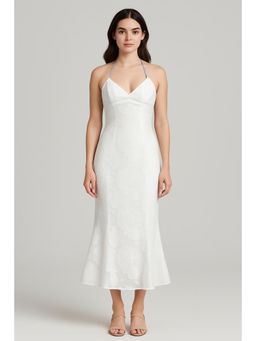 Cider - Jacquard Halter Neckline Solid Maxi Dress