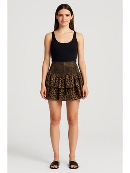Cider - Mid Rise Leopard Shirred Layered Mini Skirt