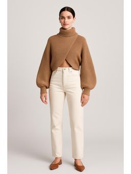 Cider - High Neck Solid Knitted Long Sleeve Crop Sweater