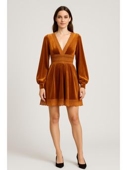 Cider - Velvet V-neck Lace Mini Dress