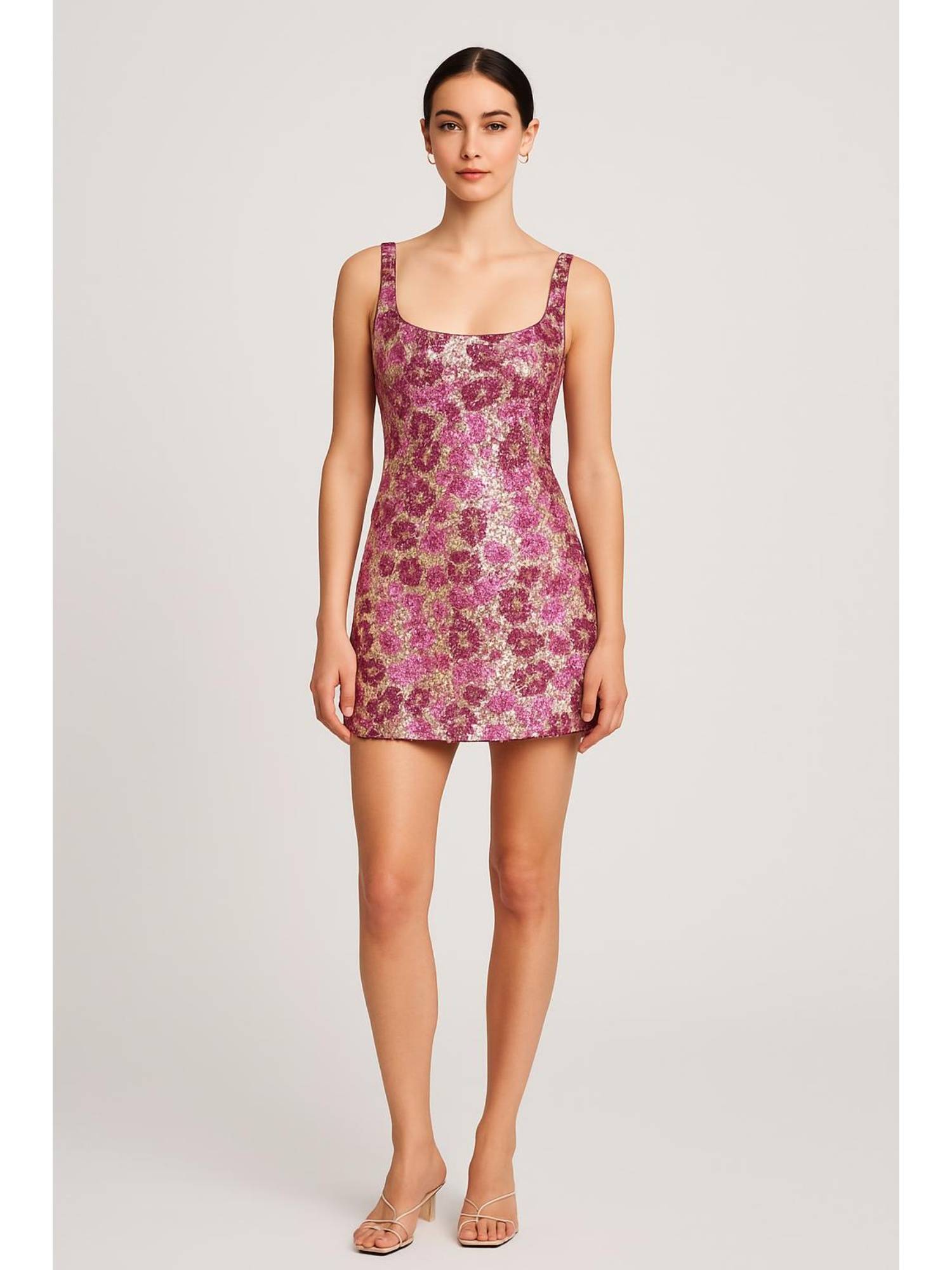 cider Floral Sequin Scoop Neckline Split Mini Dress-picture-25