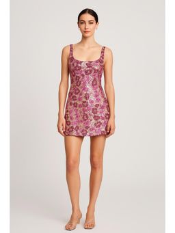 Cider - Floral Sequin Scoop Neckline Split Mini Dress