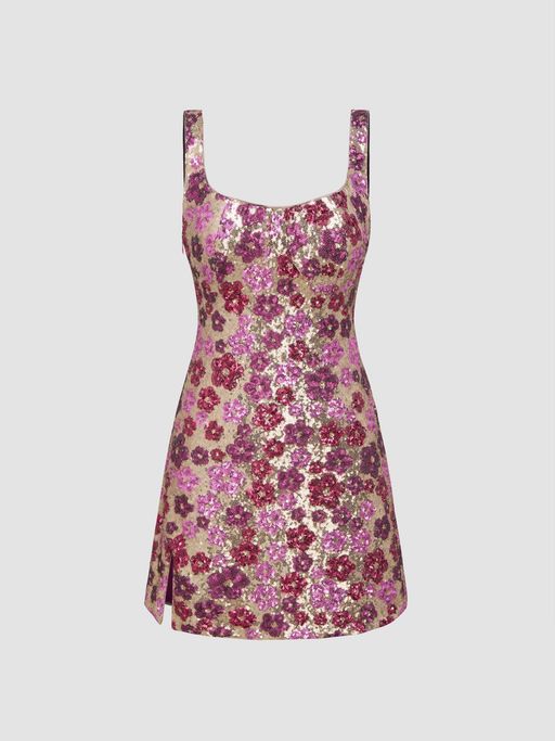 cider floral sequin dress Buy Cider Floral Sequin Scoop Neckline Split Mini Dress (XXS) Online