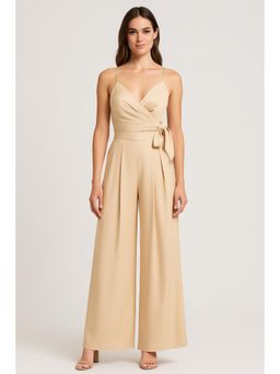 Cider - Satin Knotted Pleated Wide Leg Jumpsuit