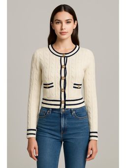 Cider - Knit Round Neckline Button Contrasting Binding Crop Top