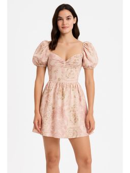 Cider - Sweetheart Neckline Floral Shirred Puff Sleeve Mini Dress