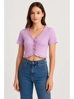 Cider - Rose Detail Rib Crop Tee