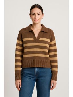 Cider - Striped Collar Knit Polo Top