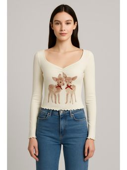 Cider - Sweetheart Bowknot Deer Knotted Long Sleeve Top