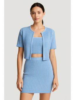 Cider - Knit Square Neckline Gingham Crop Cami Top & Round Neckline Short Sleeve Cardigan