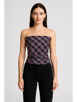 Cider - Off-shoulder Tartan Ruched Crop Top