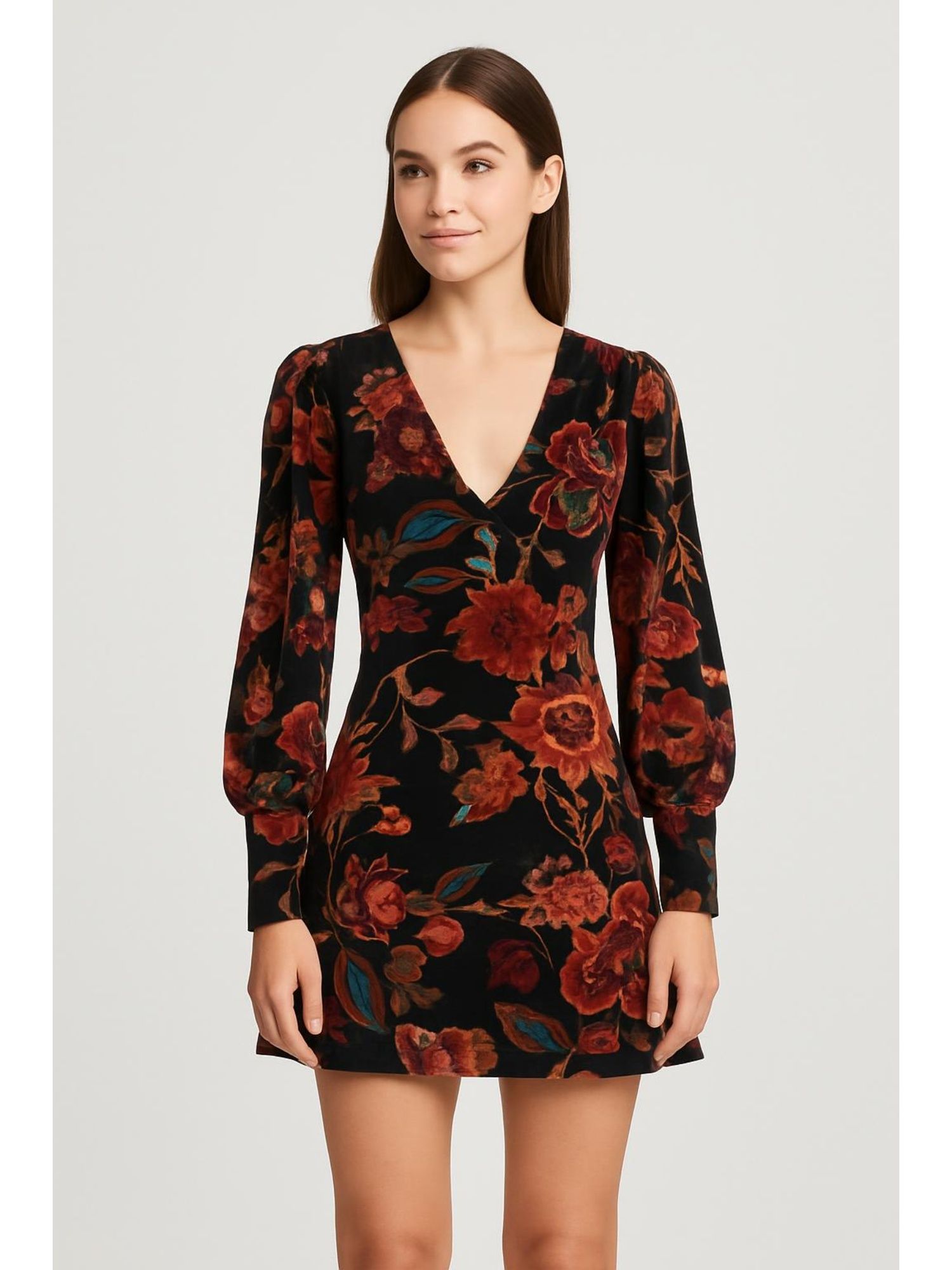 cider Velvet V-neck Floral Mini Dress-picture-23
