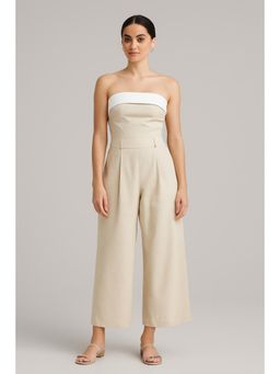 Cider - Linen Cotton Solid Pocket Ruched Wide Leg Jumpsuit