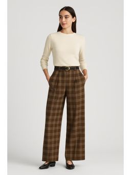 Cider - Mid Rise Checks Pocket Wide Leg Trousers With Belt