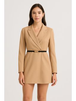 Cider - Collar Solid Blazer Mini Dress With Belt