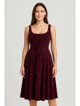 Cider - Velvet U-neckline Floral Pleated Midi Dress