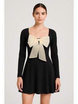 Cider - Square Neck Ruched Bowknot Mini Dress