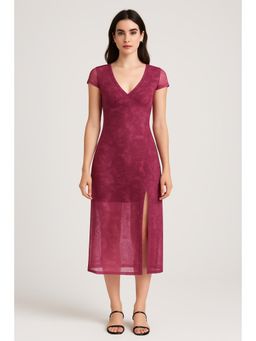 Cider - Mesh V-neck Paisley Split Midi Dress