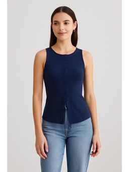Cider - Round Neckline Solid Button Crop Tank Top