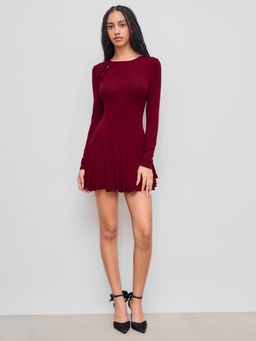 Cider - Round Neckline Bowknot Ruffle Hem Mini Dress