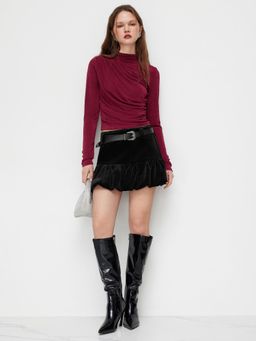 Cider - High Neck Cut Out Ruched Long Sleeve Top