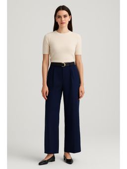 Cider - Mid Rise Solid Pocket Straight Leg Trousers With Belt
