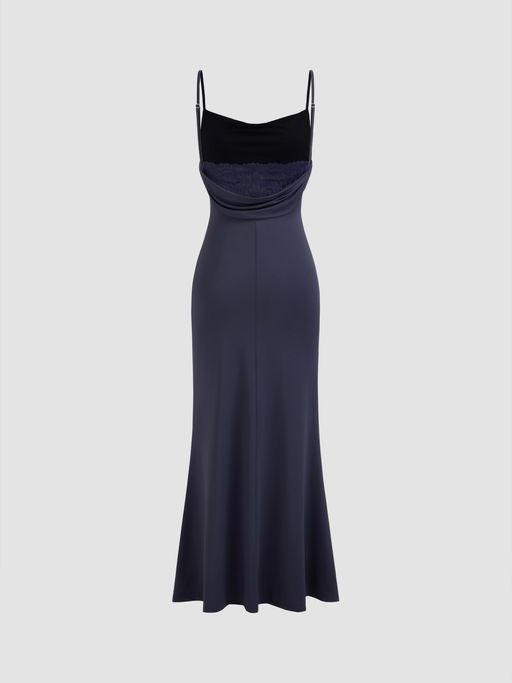 princess polly baby blue dress Belonging | Navy Ruched Cowl Maxi Dress main image 1