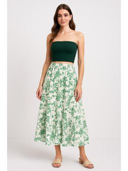 Cider - Solid Crop Tube Top & Mid Rise Floral Ruffle Tiered Maxi Skirt Set