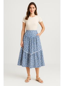 Cider - Mid Rise Floral Ruffle Maxi Skirt