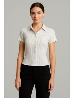 Cider - Collar Stripe Short Sleeve Shirt