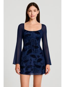 Cider - Square Neck Floral Paisley Knotted Long Sleeve Mini Dress
