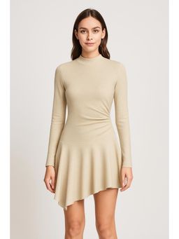 Cider - Terry High Neck Ruched Ruffle Mini Dress