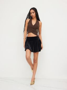 Cider - Halter Neckline Wrap Cropped Top