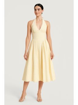 Cider - V-neck Gingham Knotted Ruffle Maxi Dress