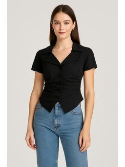 Cider - 100% Cotton Tartan Split Ruched Shirt style Top