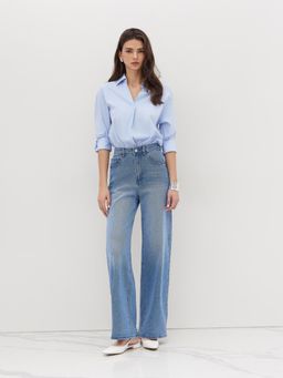 Cider - 100% Cotton Collar Roll-up Sleeve Shirt Bodysuit