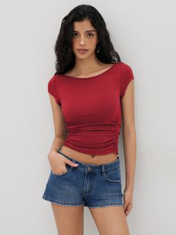 Cider - Boat Neck Ruched Tee