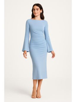 Cider - Boat Neck Ruched Bell Sleeve Maxi Dress