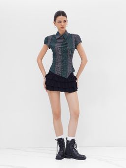 Cider - 100% Cotton Asymmetrical Button Two Tone Patched Shirt