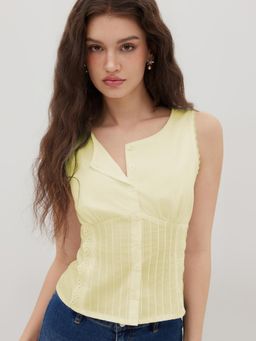Cider - Cotton-blend Button Up Lace Trim Tank Top