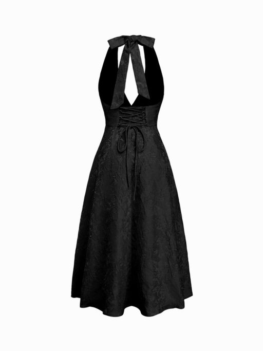 jacquard halter neckline floral lace up maxi dress Jacquard Halter Neckline Floral Lace Up Maxi Dress Cider