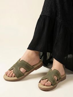 JODYHUB - Round Toe Flats Green