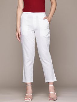 Twenty Dresses by Nykaa Fashion - Womens White Cropped Cotton Casual Trouser