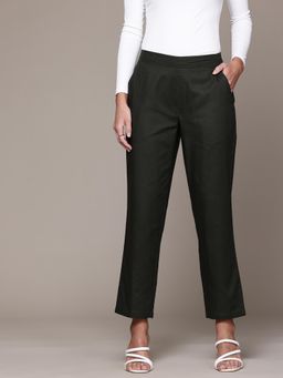 Twenty Dresses by Nykaa Fashion - Womens Olive Cropped Cotton Casual Trouser